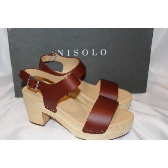 Nisolo Women's All Day Open Toe Wood Clog Sandal US 7 NIB $170 BRANDY - Picture 2 of 8